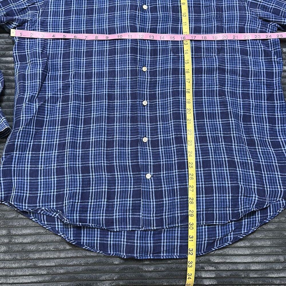 Peter Millar Blue Plaid Button-Up Linen Shirt Men’s Size L - Picture 7 of 9